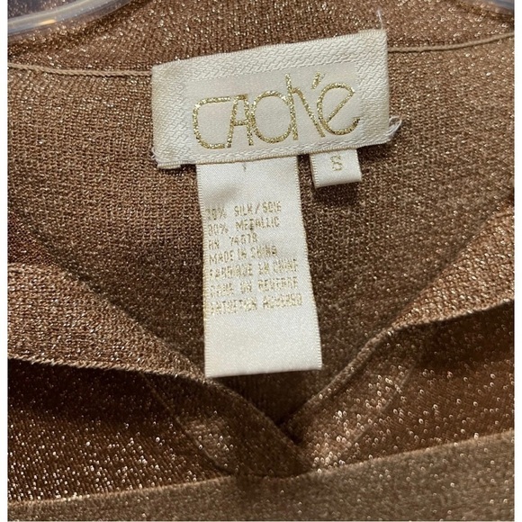 Cache Womens Sz S SILK Metallic Gold Mesh Upper Sweater Knit Blouse Top New Year - Picture 4 of 5